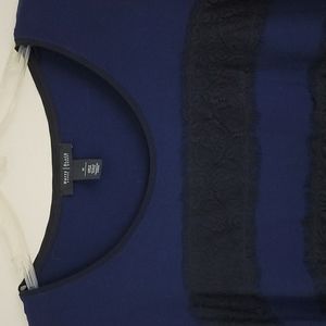 White House Black Market Blue & Black Striped Lace Top M